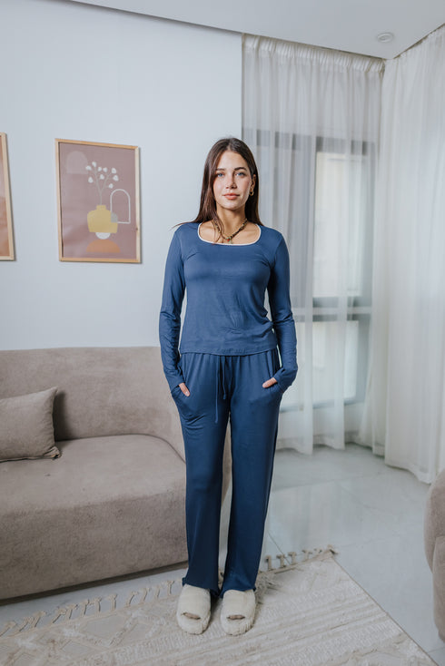 Women Fall pajama set Blue shirt + Pants